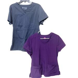 Womens Scrub Top Lot of 2 sz M Purple Natural Uniforms & Grey's Anatomy